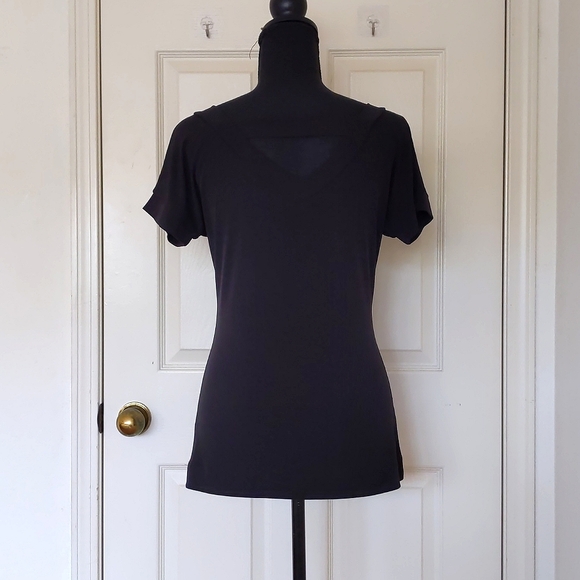 NWT. The Limited Stretch Short Sleeve V-Neck Blouse with Front Painted Flowers. - Picture 5 of 5